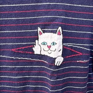 RIPNDIP | Women’s Navy Striped Whimsical Peeking Cat Sweater Shirt